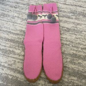 PINK Knit Slipper Boots with Pompoms